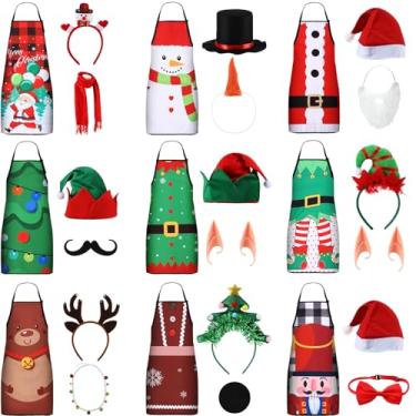 Imagem de Civaner 27 peças de fantasia de avental de Natal para mulheres, inclui avental de Natal, chapéus, tiaras, cachecol, orelhas de elfo e colar, Papai Noel, boneco de neve, elfo, roupa de festa de Natal,
