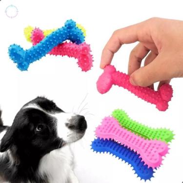 Imagem de Brinquedo Pet Osso Ossinho Cravo Mordedor De Borracha Maciço Cor Osso 