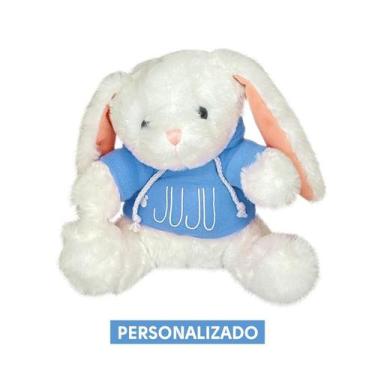 Imagem de Coelho Pelúcia com Blusa Moletom Capuz Personalizado - Azul - 20cm - 0