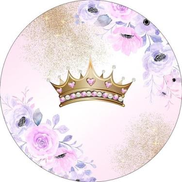 Imagem de Painel De Festa Redondo 1,50x1,50 - Realeza Rosa e Lilás Floral 019 - 