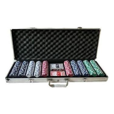 Imagem de Maleta De Poker Completo 500 Fichas 2 Baralhos E 5 Dados - Kadê