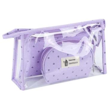 Imagem de Kit Necessaire Make Cosméticos 3 Pçs XNG633 - Handmade, Lilás