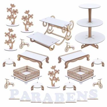 Imagem de Kit Festa Mdf Provençal Branco - Linha Premium - 26 Peças - Maxdecor D