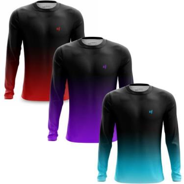 Imagem de Kit 3 Camiseta Masculina Manga Longa Bike Camisetas Proteção UV Estilo
