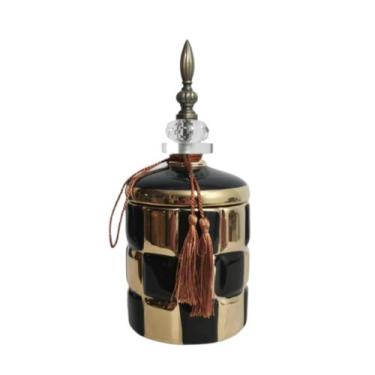 Imagem de Potiche  Formosa Maior Quadriculado Preto e Dourado - LUXdecor Casa e 