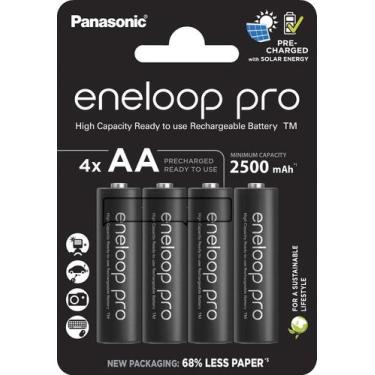 Imagem de Cartela c/ 4 pilhas PRETAS AA recarregáveis Panasonic Eneloop Pro, mod
