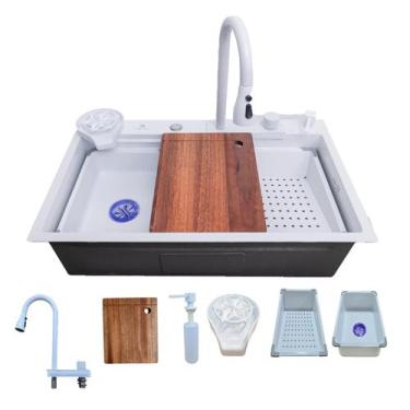 Imagem de Cuba Gourmet Cozinha Torneira Cascata Lavador Copos Branca - STILLUS H