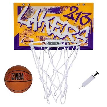 Imagem de Franklin Cesta de basquete esportiva NBA Los Angeles Lakers Over The Door – Cesta de basquete infantil com mini basquete – Mini argola para quarto + escritório – Conjunto de mini argolas para a porta