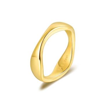 Imagem de CANDYFANCY Anéis de declaração de ouro para mulheres, banda grossa, cúpula inchada, croissant, anel empilhável, moderno, minimalista, grosso, dedo indicador de dedo, 6, Aço inoxidável, Sem pedra