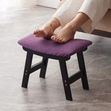 Imagem de Banqueta para pés, otomano e apoio para os pés, pequeno descanso para os pés de sofá, banquinho de bambu sob a mesa, assentos extras para sala de estar, quarto e cozinha (pernas de banco pretas -