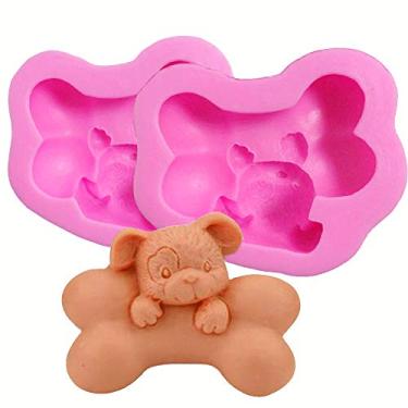 Imagem de HengKe 2 peças de moldes 3D para filhotes de cachorro com ossos grandes, moldes de sabão fofos, moldes de bolo de grau alimentício, cobertura de chocolate, decoração de biscoitos, fondant de argila de