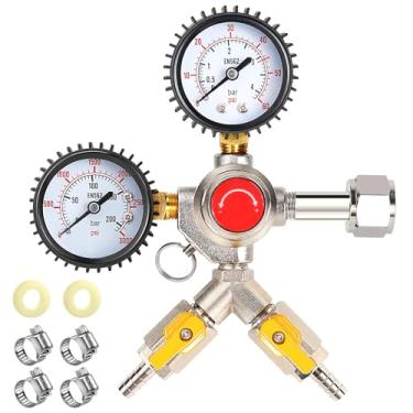 Imagem de Regulador de CO2 tipo Y, regulador de barril de cerveja, calibrador de gás de cerveja CGA320, peças de Kegerator com 2 farpas e válvula de segurança, regulador de CO2 ajustável para Kegerator com