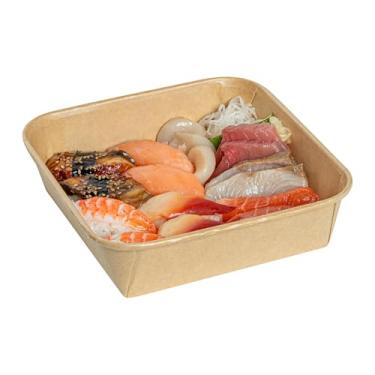Imagem de Restaurantware - Bandejas de sushi Matsuri Vision 17 x 17 x 4 cm, 50 caixas de embalagem de sushi à prova de gordura - tampas vendidas separadamente, descartáveis, recipientes de sushi de papel kraft,