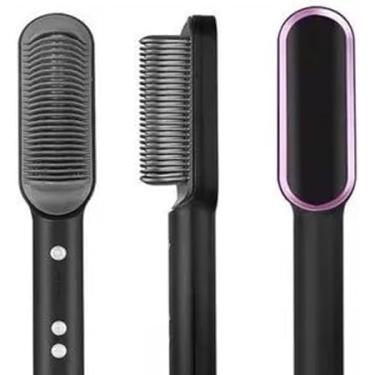 Imagem de Escova Alisadora 3 em 1, Alisa, Seca e Hidrata, Luzes de Íons, Bivolt, Cerâmica Turmalina