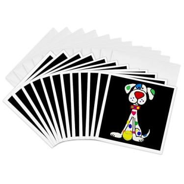 Imagem de 3dRose Cartões comemorativos – Cachorro fofo engraçado de cão branco com pontos e bola de tênis – 15 x 15 cm, conjunto de 12 (gc_336367_2)