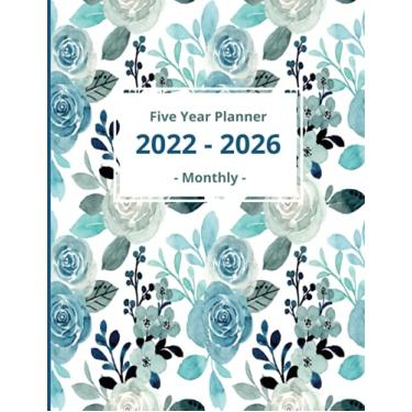 Imagem de 2022-2026 Five Year Planner: 60 Month Calendar and Organizer | Beautiful hand-drawing flowers | 5 Year Monthly Agenda 2022, 2023, 2024, 2025, 2026 | Watercolor Cover 8.5" x 11" in