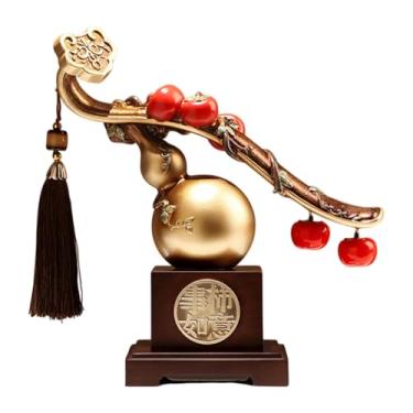 Imagem de WeiLaiKeQi Estátua de resina de caqui da sorte, estatueta de cabaça, armário, ornamento de feng shui, escultura de bênção para loja, festival, estante de livros, Dourado