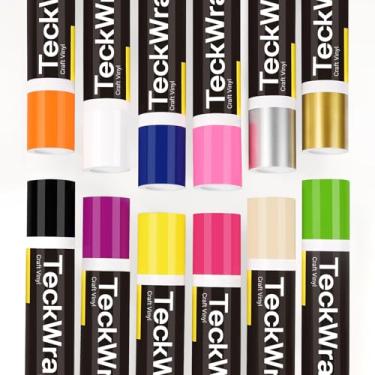 Imagem de TECKWRAP Vinil permanente, amostrador de arco-íris - rolos de 30,5 cm x 1,5 m 12 cores adesivos permanentes rolos de vinil para Cricut, silhueta, cortadores de camafeu, placas, scrap-booking,