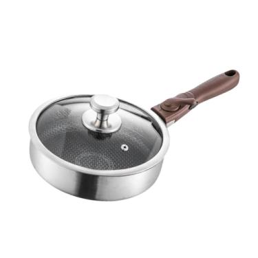 Imagem de ＫＬＫＣＭＳ Frigideira antiaderente com tampa e alça removível wok pan que economiza espaço em aço inoxidável para fogão de indução elétrica