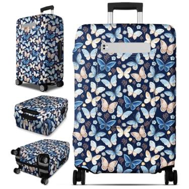Imagem de Slohif Capa de bagagem para mala protetora aprovada pela Tsa – capa grande para viagem elástica capa de bagagem protetora lavável ajuste 55-81 cm, Azul, M-(24-27) Inch, Borboleta