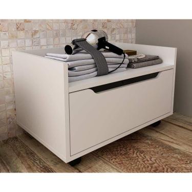 Imagem de Bancada de Banheiro Suspenso c/ Rodizio BN3647 s/ Cuba c/ 1 Gaveta 60cm Branco - Tecno Mobili