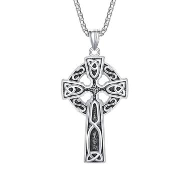 Imagem de Yaumatea Colar de runa viking, cruz celta, martelo de Thor e bússola – pingentes de aço inoxidável nórdico e celta em correntes de 60 cm – joias de presente para homens e mulheres, 2.24 x 1.38 inches