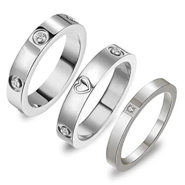 Imagem de CHUQIU 3 peças Anel de Amizade de Amor para Mulheres 18K Banhado a Ouro Rosa Anéis de Zircônia Cúbica Anel de Promessa de Aço Inoxidável Aliança de Casamento Joias de Aniversário Presentes para Ela,