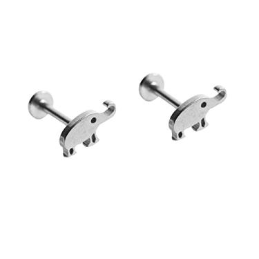 Imagem de Brincos de língua de elefante fofos de 16 g para mulheres e homens, unissex, pequeno, animal, frente plana, parafuso, cartilagem, barra, labret, joia adorável, presente hipoalergênico, Aço inoxidável,