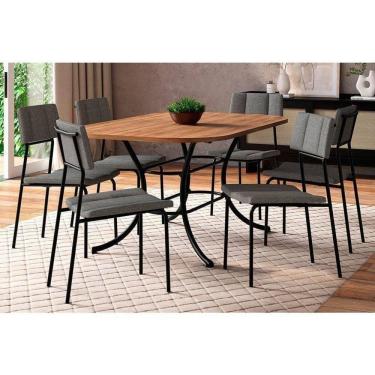 Imagem de Sala De Jantar 1547 Aço Com Tampo Madeirado 160x90cm E 6 Cadeiras Lou Pretofreijó Pretografite Carraro