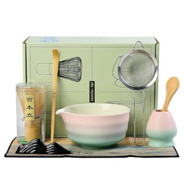 Imagem de Mochachaju Conjunto de batedor matcha - tigela matcha e batedor matcha de bambu, colher, colher, peneira, suporte para batedor, 8 peças kit inicial matcha perfeito para cerimônia de chá matc