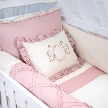 Imagem de Kit Berço Americano em Linho Passáros Rosa Velho 8 peças - Dolce Affet