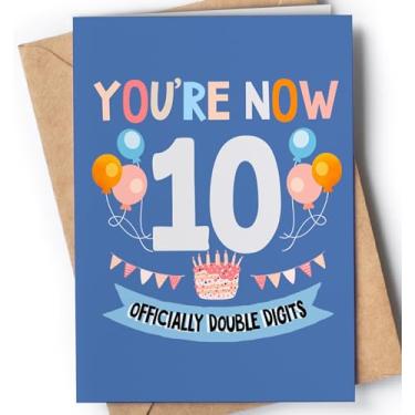 Imagem de Cartão engraçado de aniversário de 10 anos para menino ou menina com envelope | Cartão exclusivo e original para filho, filha, neto ou neta | You're Now 10