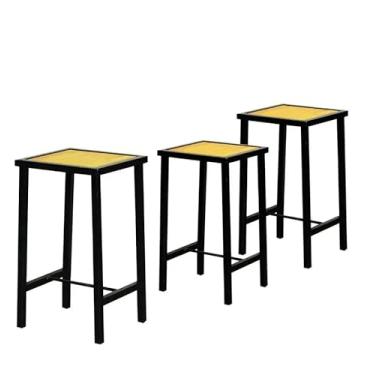Imagem de Jogo 3 Banqueta Baixa Industrial Preta Madeira Natural