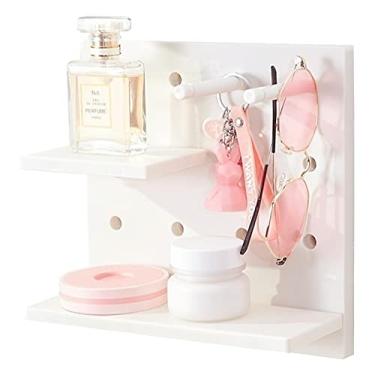 Imagem de Conjunto de 4 conjuntos de prateleira com ganchos, pequenas prateleiras flutuantes de plástico organizador de parede para mesa, escritório, banheiro, entrada e cozinha, sem perfuração