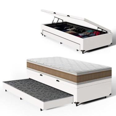 Imagem de Bicama Box Baú Solteiro com Colchão de Espuma D33 Double Face Air Pro Força Anjos + Auxiliar Unique 88cm (Branco)