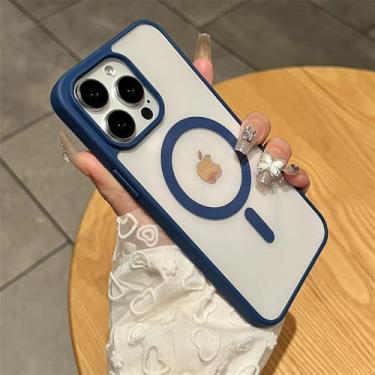 Imagem de HPQWN Capa de celular de carregamento magnético de titânio natural fosco para iPhone 16 15 14 13 12 11 Pro Max Plus, capa rígida à prova de choque, azul marinho, para iPhone 11 Pro Max