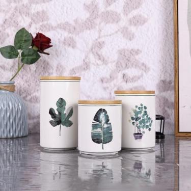 Imagem de XYQXYQ Conjunto De Vasilhas De Cerâmica Para Bancada De Cozinha - Um Conjunto De 3 Vasilhas De Cozinha Com Prateleira Em Camadas, Recipientes Herméticos Para Farinha E Açúcar Na Bancada, Armazenamen