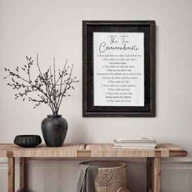 Imagem de Emoldurado Os Dez Mandamentos Arte de Parede Decoração Bíblia 10 Mandamentos Placa de Madeira Decoração para Casa Moderna Sala de Estar Quarto Escritório 58 cm x 40 cm