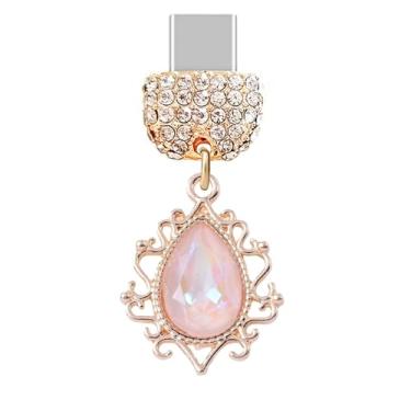 Imagem de ELISE & FONDA TP516 Tipo-C porta de carregamento cristal antipoeira pingente de telefone celular para iPhone 15/16/Samsung/OnePlus/Xiaomi/oppo telefones Android (rosa), approx. 1.9 cm (L) x 0.55 cm