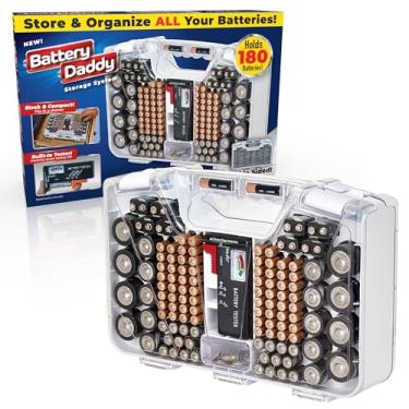Imagem de Ontel Estojo organizador e armazenamento Battery Daddy com testador, armazena e protege até 180 baterias, dupla face, design durável com tampa de bloqueio transparente, travas seguras e alça de