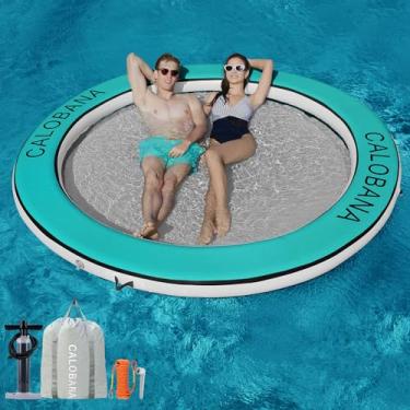 Imagem de Anel flutuante de 2,4 m, rede de água inflável, ilha com malha para bronzeamento de piscina, boia para adultos, tapete flutuante redondo para festas, várias pessoas