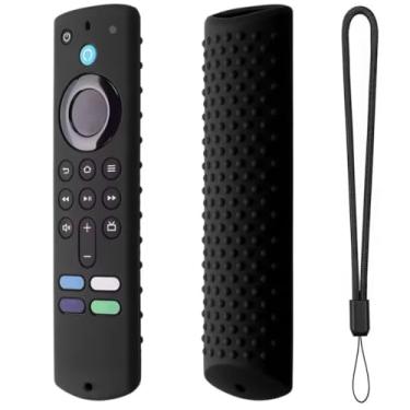Imagem de Capa Para controle Fire-TV-Stick 4K/3rd Gen | Estojo de controle remoto de silicone macio com cordão. Capa protetora à prova de choque para Fire-TV-Stick 4k PRETA