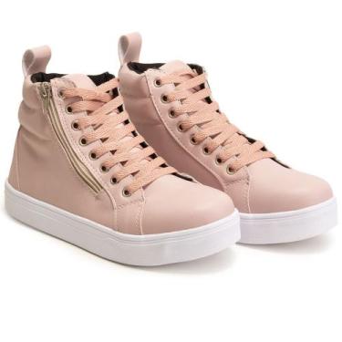 Imagem de Tenis Feminino Rosa Cano Medio Com Sola Plataforma - Fierre, Branco, 3