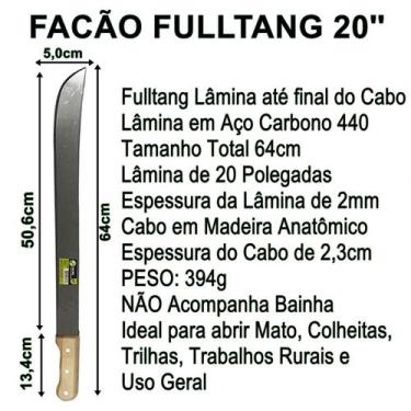 Imagem de Faca Cabo de Madeira Inox Colheita Trilha Roça Fazenda - HM, 20"- 64cm