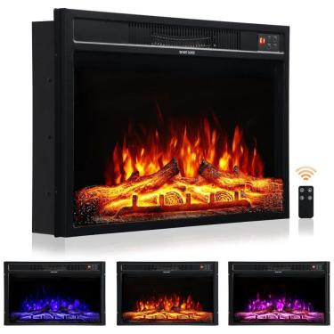 Imagem de Lareira Elétrica de Embutir A43x69L cm com Controle Remoto, Chamas Realistas e Brilho Ajustável, 110V 1400W, WAMPAT, Preta