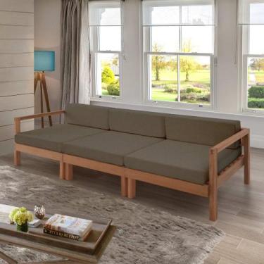 Imagem de Sofá 3 lugares aquila lisato fendi madeira maciça de eucalipto - Aconc