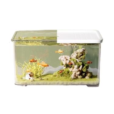 Imagem de Aquário Aquário de peixes de acrílico transparente com tampa deslizante, pequeno aquário de mesa para sala de estar, decoração de escritório, tanque de tartaruga Aquário(Branco)
