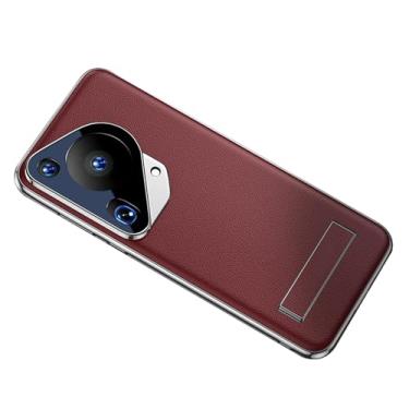 Imagem de Capa vermelha, 70 Pro, HAO RIYLN para Huawei Pura 70 Ultra/70 Pro, capa magnética de couro genuíno oculta com suporte ajustável, fina, capa de proteção para câmera de luxo