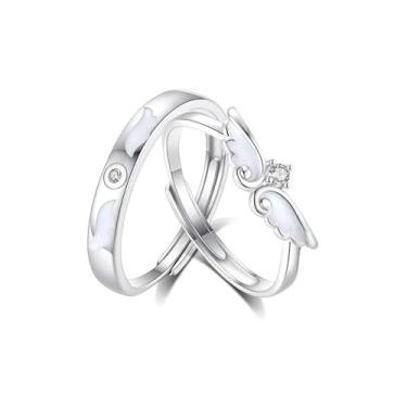 Imagem de Anéis combinando para casais, anéis ajustáveis para casais, alianças de coração romântico combinando com pedras preciosas, conjuntos de anéis de casamento, presentes de Dia dos Namorados para ele e