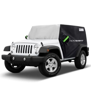 Imagem de NOVSIGHT Capa para Jeep Wrangler - 4 portas 1987-2023 JK JKU JL JLU, NOVSIGHT Capas de meio carro para todos os climas para Wrangler 4 portas com 3 tiras, capa automotiva anti-UV à prova de vento à